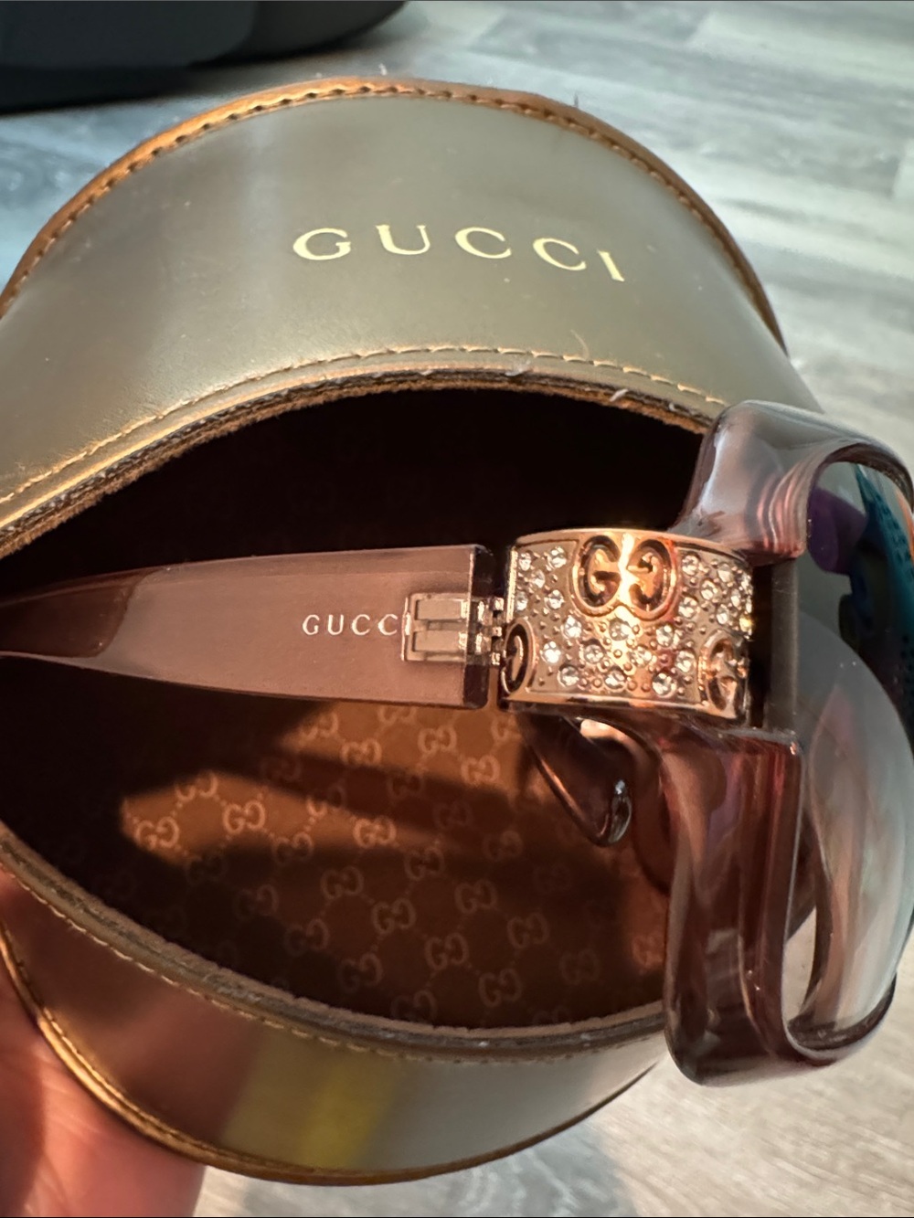 Gucci Pink Crystal-Embellished Logo Sunglasses